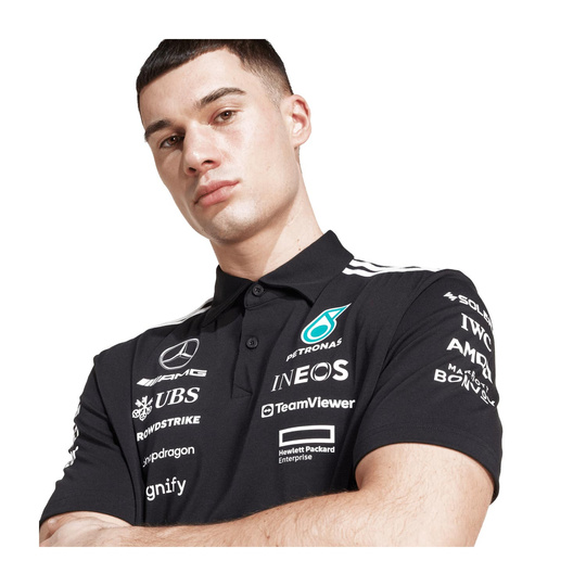 Koszulka polo męska Team czarna Mercedes AMG F1 2025