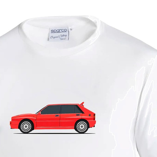 Koszulka t-shirt Lancia HF Delta Integrale Sparco biała/czerwona