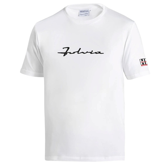 Koszulka t-shirt Lancia HF Fulvia Logo Sparco biała