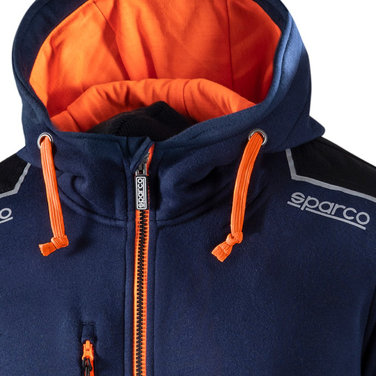 Bluza z kapturem rozpinana Tech Sparco granatowa/pomarańczowa