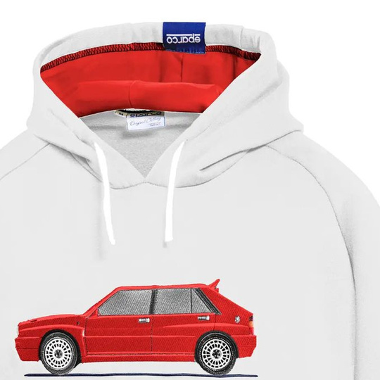 Bluza z kapturem Lancia HF Delta Integrale Sparco biała/czerwona