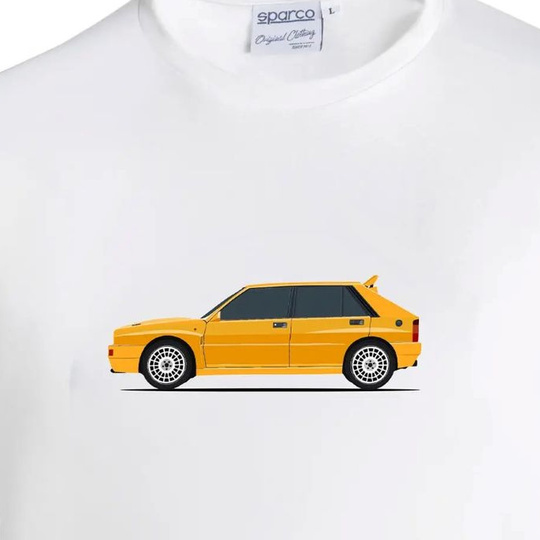 Koszulka t-shirt Lancia HF Delta Integrale Sparco biała/żółta